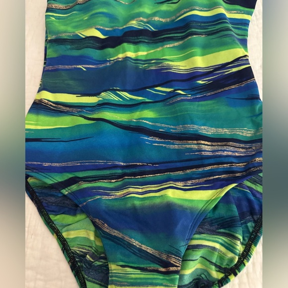 Vintage Longitude Swimsuit Blue/Green cross back. Size 10 - Picture 4 of 12